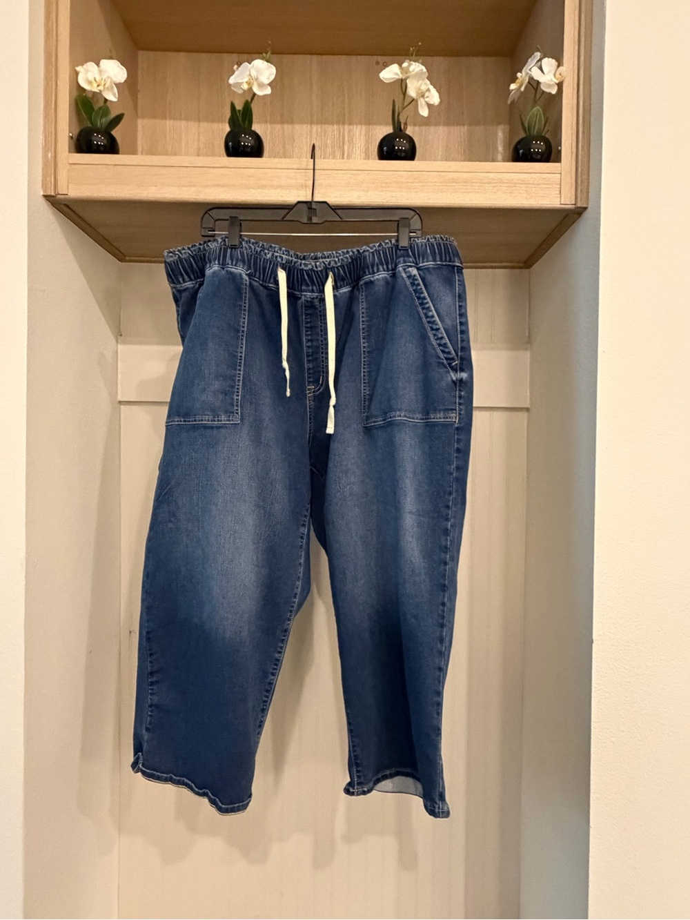 Lane Bryant Dark Blue Drawstring Denim Crop Pants